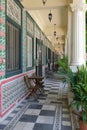 `Five-foot` passage way along row of conserved pre-war terrace houses in Chinese Baroque style, Petain Road, Singapore