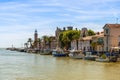 Panorama of Grau du Roi and the Canal Saint-Louis flowing into the Mediterranean, in the Gard in Occitanie, France