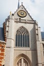 Tower with clock of the famous St. Peter`s Church of Leuven. Royalty Free Stock Photo