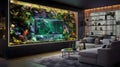 Built-in Oversize Bioluminescence Terrarium Display Wall Panel in Living Room, Generative AI