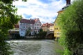 Half-timbered wood framed homes built right on the river in Bamberg, Germany.