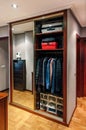 Built-in wardrobe open with mirror doors Royalty Free Stock Photo