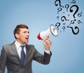 Buisnessman with bullhorn or megaphone Royalty Free Stock Photo