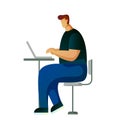 A buisnessman sitting infront of his laptop searching information in computer network. Searching concept