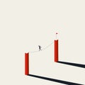 Buisnessman walking tightrope vector concept. Symbol of business risk, courage, overcome challenges.