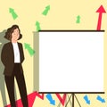 Buisnesswoman Presenting Important Messages On Presentation Board. Woman In Suit Showing Crutial Informations On Panel