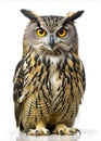 Bukarit eagle owl, full length, looking forward, isolated on white background Royalty Free Stock Photo
