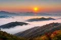 Bukhansan mountains is covered by morning fog Royalty Free Stock Photo