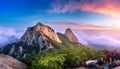 Bukhansan national park at sunrise in morning, Seoul in South Korea Royalty Free Stock Photo