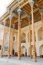 Bukhara, Uzbekistan. December 2021. Wooden columns Bolo House Mosque