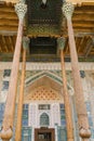 Bukhara, Uzbekistan. December 2021. Wooden columns Bolo House Mosque