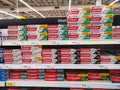 Bukit Tinggi, Malaysia - 23 February 2020 : Line or row of COLGATE Anticavity Toothpaste display for sell in the supermarket shelf