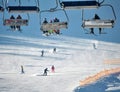 Tourists skiing in Bukovel