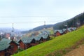 Bukovel resort with funicular and beautiful houses in the Carpathian mountains