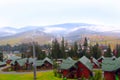 Bukovel resort with funicular and beautiful houses in the Carpathian mountains