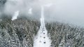 Bukovel, UKRAINE - December 25, 2017: Aerial view of the cable car in the ski resort