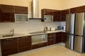 Bukovel, Ukraine February 4, 2022: kitchen with all kitchen utensils in the hotel. Royalty Free Stock Photo