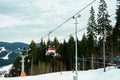 Bukovel, Ukraine February 3, 2019: Bukovel ski resort, lift and all the beauty of the mountains and recreation in the Carpathians Royalty Free Stock Photo