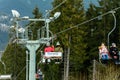 Bukovel, Ukraine February 3, 2019: Bukovel ski resort, lift and all the beauty of the mountains and recreation in the Carpathians Royalty Free Stock Photo