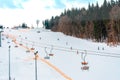 Bukovel  Ukraine February 3  2019: vacation in the Carpathians  ski resort Bukovel  ski lift Royalty Free Stock Photo