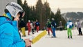 Female skier with map