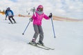 2016-12-17 Bukovel, Ukraine. Unrecognizable girl learn to ski on Ski resort