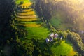 Bukovo, Slovenia - Aerial view of a small hilltop village in the Slovenian alps near Bukovo on a sunny summer morning Royalty Free Stock Photo