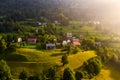 Bukovo, Slovenia - Aerial view of a small hilltop village in the Slovenian alps near Bukovo on a sunny summer morning Royalty Free Stock Photo