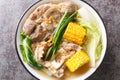 Bulalo is a beef dish from the Philippines soup made by cooking beef shanks and bone marrow with cabbage, corn, scallions, onions Royalty Free Stock Photo