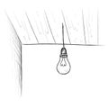 Bulb background. Minimalistic room interior with ceiling lamp. D
