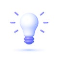 Bulb in 3d style on white background. Simple 3d render illustration. Creative concept idea design. Lightbulb icon