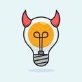 The Bulb with evil horn. Bad Idea. Isolated Vector Illustration