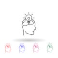 Bulb in the human brain multi color icon. Simple thin line, outline vector of idea icons for ui and ux, website or mobile Royalty Free Stock Photo