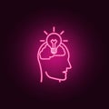 bulb in the human brain neon icon. Elements of Idea set. Simple icon for websites, web design, mobile app, info graphics