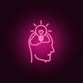 bulb in the human brain neon icon. Elements of Idea set. Simple icon for websites, web design, mobile app, info graphics Royalty Free Stock Photo