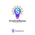 Bulb icon with money logo design concept vector, Simple Money icon with bulb logo template, Symbol, Creative design Royalty Free Stock Photo