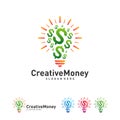 Bulb icon with money logo design concept vector, Simple Money icon with bulb logo template, Symbol, Creative design Royalty Free Stock Photo