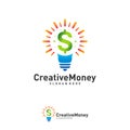 Bulb icon with money logo design concept vector, Simple Money icon with bulb logo template, Symbol, Creative design Royalty Free Stock Photo