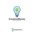 Bulb icon with money logo design concept vector, Simple Money icon with bulb logo template, Symbol, Creative design Royalty Free Stock Photo