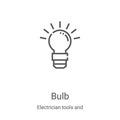 bulb icon vector from electrician tools and elements collection. Thin line bulb outline icon vector illustration. Linear symbol