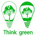 Bulb icons. Eco bulb idea. Creative Flat Bulbs with the tree inside, isolated on white background. Think green. Creative ideas,