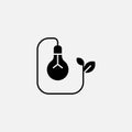 Bulb lamp and leaf icon glyph. Solid black icon. Royalty Free Stock Photo
