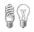 Bulb, lamp sketch. Electricity, electric light, energy concept. Hand drawn vector