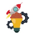 Bulb light with brain start up rocket and gears Royalty Free Stock Photo