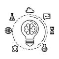 Bulb light with brain storming and business icons Royalty Free Stock Photo