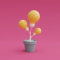 Idea and creativity concept with light bulb on pink background.Minimal design.3d render. Royalty Free Stock Photo