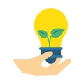 Bulb light energy with leafs plant Royalty Free Stock Photo