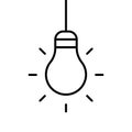 Bulb light hanging, line icon. Lightbulb symbol as idea concept sign. Lamp simple outline. Vector Royalty Free Stock Photo