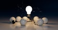 Bulb with light leadership and winner design, successful business and idea in business