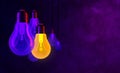 Bulb lights, creative idea and leadership concept background